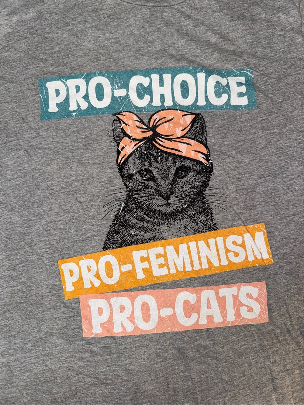 Gray Cat Graphic Tee - Pro-Cats Pro-Feminism Design